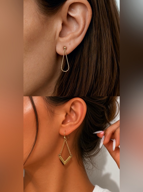 Moon Goddess Boutique Jewelry - Boutique Gold Plated Brass Teardrop & V-Chain Dangle Earrings